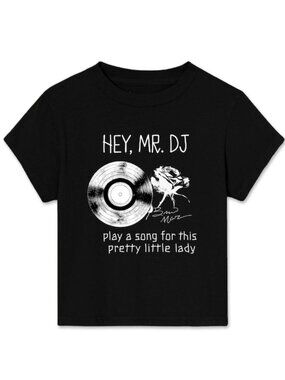 Hey Mr DJ Vinyl Record T-Shirt, Music Fan Retro Vibes Tee 261